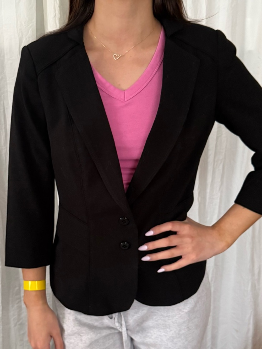 WHBM Black Tailored Blazer Size 8 3/4 Sleeve Lined Structured Career Jacket